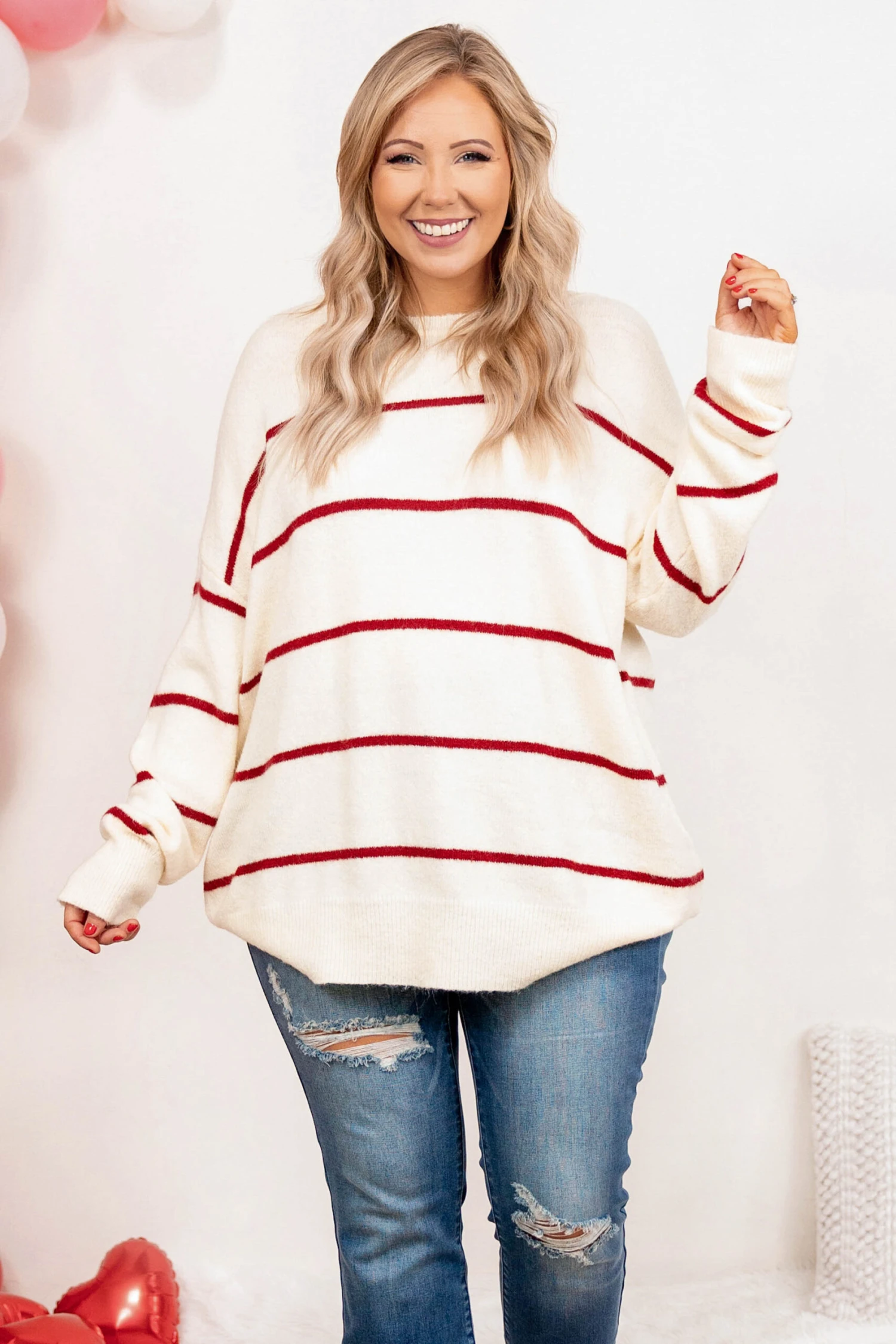 Slumber Party Sweater, White-Red 3 Slumber Party Sweater, White-Red