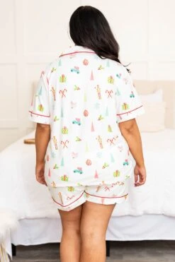 Snow Wishes Short Sleeve Pajama Top, White -Chic Soul Store SnowWishesShortSleevePajamaTop White