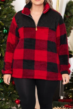Snuggled Close Pullover, Buffalo Plaid -Chic Soul Store SnuggledClosePullover BuffaloPlaid 7229