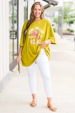 Soulful Sunshine Boyfriend Tee, Olive Mustard 11 Soulful Sunshine Boyfriend Tee, Olive Mustard -Chic Soul Store SoulfulSunshineBoyfriendTee OliveMustard 5