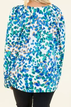 Splashes Of Color Blouse, Blue -Chic Soul Store SplashesOfColorBlouse Blue 2