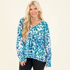 Splashes Of Color Blouse, Blue -Chic Soul Store SplashesOfColorBlouse Blue