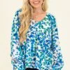Splashes Of Color Blouse, Blue -Chic Soul Store SplashesOfColorBlouse Blue 5