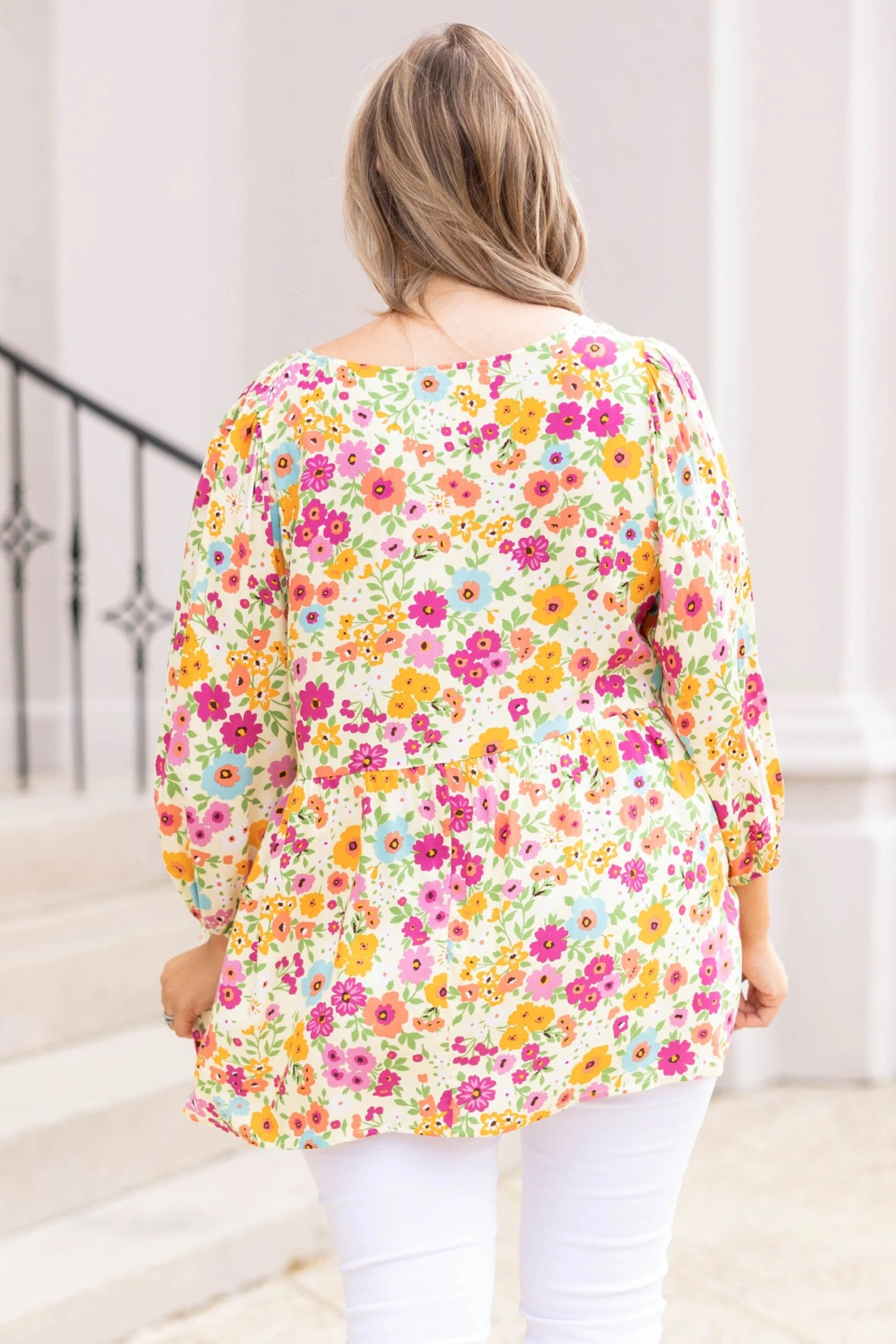 Springtime Flowers Top, Yellow Fuchsia 7 Springtime Flowers Top, Yellow Fuchsia - Image 5