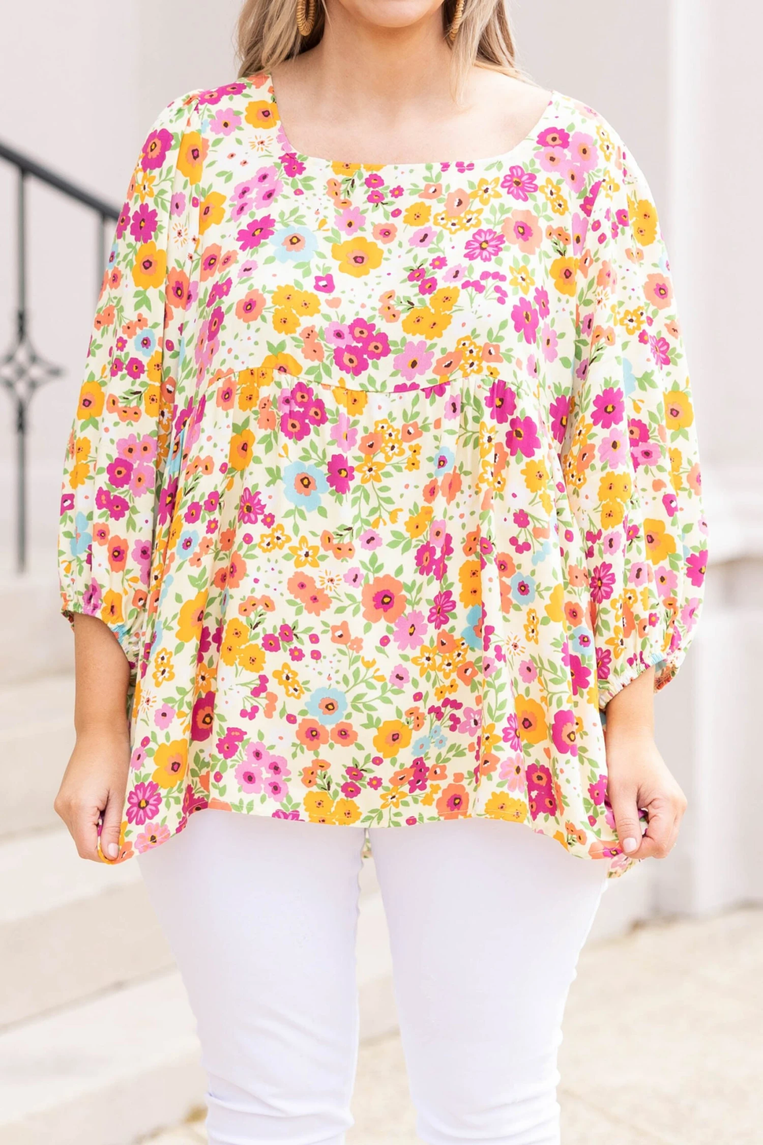 Springtime Flowers Top, Yellow Fuchsia 6 Springtime Flowers Top, Yellow Fuchsia - Image 4