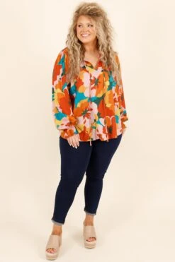 Stellar Stride Blouse, Mocha Teal -Chic Soul Store StellarStrideBlouse MochaTeal 5