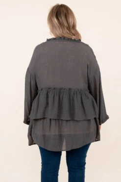 Striking Beauty Cardigan, Charcoal -Chic Soul Store StrikingBeautyCardigan Charcoal 3230
