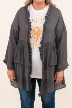 Striking Beauty Cardigan, Charcoal -Chic Soul Store StrikingBeautyCardigan Charcoal 3231