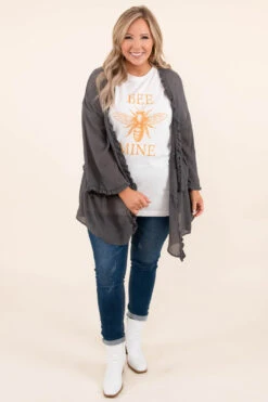 Striking Beauty Cardigan, Charcoal -Chic Soul Store StrikingBeautyCardigan Charcoal 3234