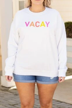 Summer Vacay Sweatshirt, White -Chic Soul Store SummerVacaySweatshirt White 4046