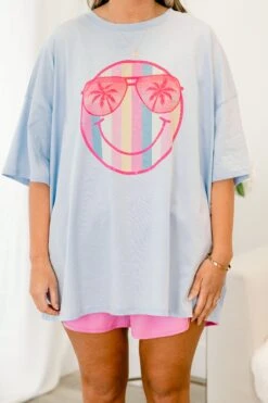 Summer Of Stripes Boyfriend Tee, Ash Blue -Chic Soul Store SummerofStripesBoyfriendTee AshBlue 3