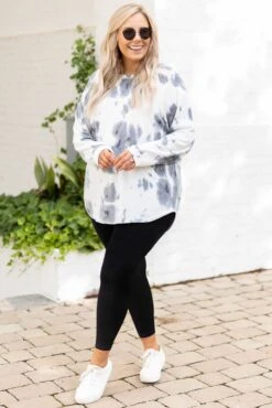 Curved Hem Slouchy Dolman Tunic, Tie Dye Gray-White -Chic Soul Store Sunday Drive Top Oatmeal 52 Recovered