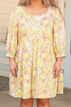 Sunny Blooms Dress, Sage-Peach -Chic Soul Store SunnyBloomsDress Sage Peach 5677