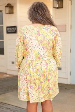 Sunny Blooms Dress, Sage-Peach -Chic Soul Store SunnyBloomsDress Sage Peach 5679