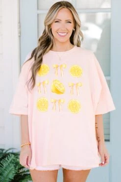 Sunshine & Lemons Boyfriend Tee, Cream Pink