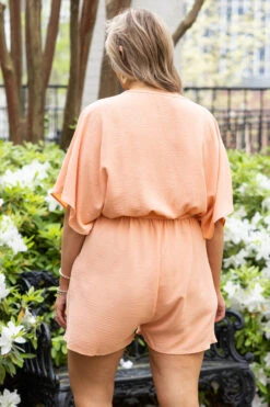 Super Cute Romper, Peach -Chic Soul Store SuperCuteRomper Peach 0977