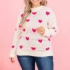 Surrounded By Hearts Sweater, White Pink -Chic Soul Store SurroundedByHeartsSweater WhitePink 0030