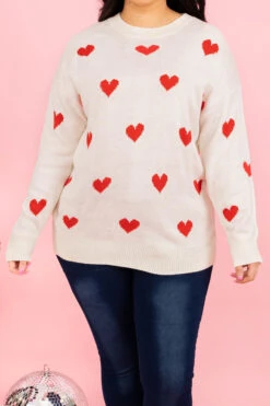 Surrounded By Hearts Sweater, White Red -Chic Soul Store SurroundedByHeartsSweater WhiteRed WhitePink 0018
