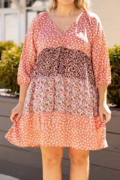 The Love For You Dress, Salmon Mix -Chic Soul Store TheLoveForYouDress Salmon 8894