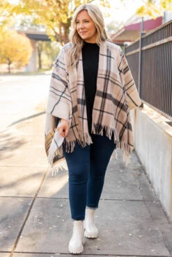 The Overlook Poncho, Taupe -Chic Soul Store TheOverlookPoncho Taupe 3