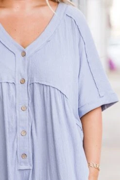 Throw On And Go Romper, Dusty Blue 12 Throw On And Go Romper, Dusty Blue -Chic Soul Store ThrowOnAndGoRomper DustyBlue2