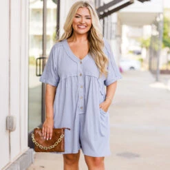 Throw On And Go Romper, Dusty Blue 15 Throw On And Go Romper, Dusty Blue -Chic Soul Store ThrowOnAndGoRomper DustyBlue7