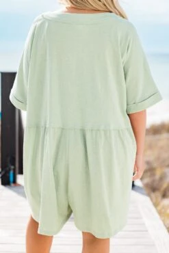 Throw On And Go Romper, Sage 14 Throw On And Go Romper, Sage -Chic Soul Store ThrowOnAndGoRomper Sage 2
