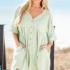 Throw On And Go Romper, Sage 2 Throw On And Go Romper, Sage -Chic Soul Store ThrowOnAndGoRomper Sage 5
