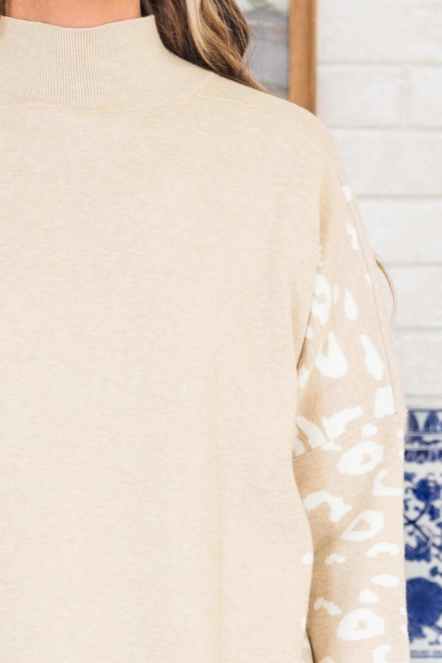 Time To Walk Away Sweater Tunic, Taupe-White 6 Time To Walk Away Sweater Tunic, Taupe-White - Image 4