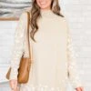 Time To Walk Away Sweater Tunic, Taupe-White