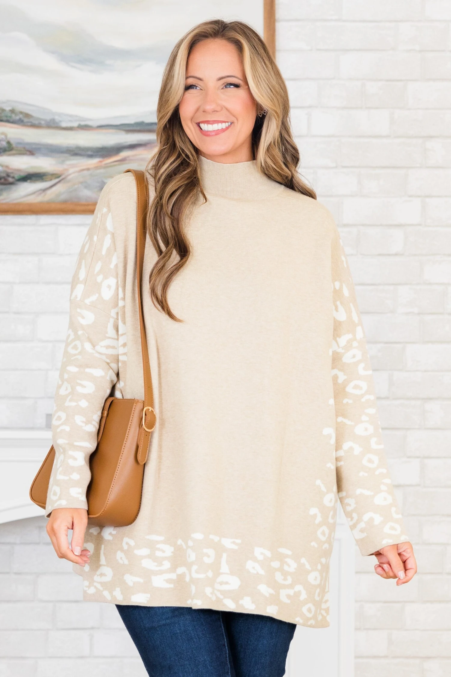 Time To Walk Away Sweater Tunic, Taupe-White 3 Time To Walk Away Sweater Tunic, Taupe-White