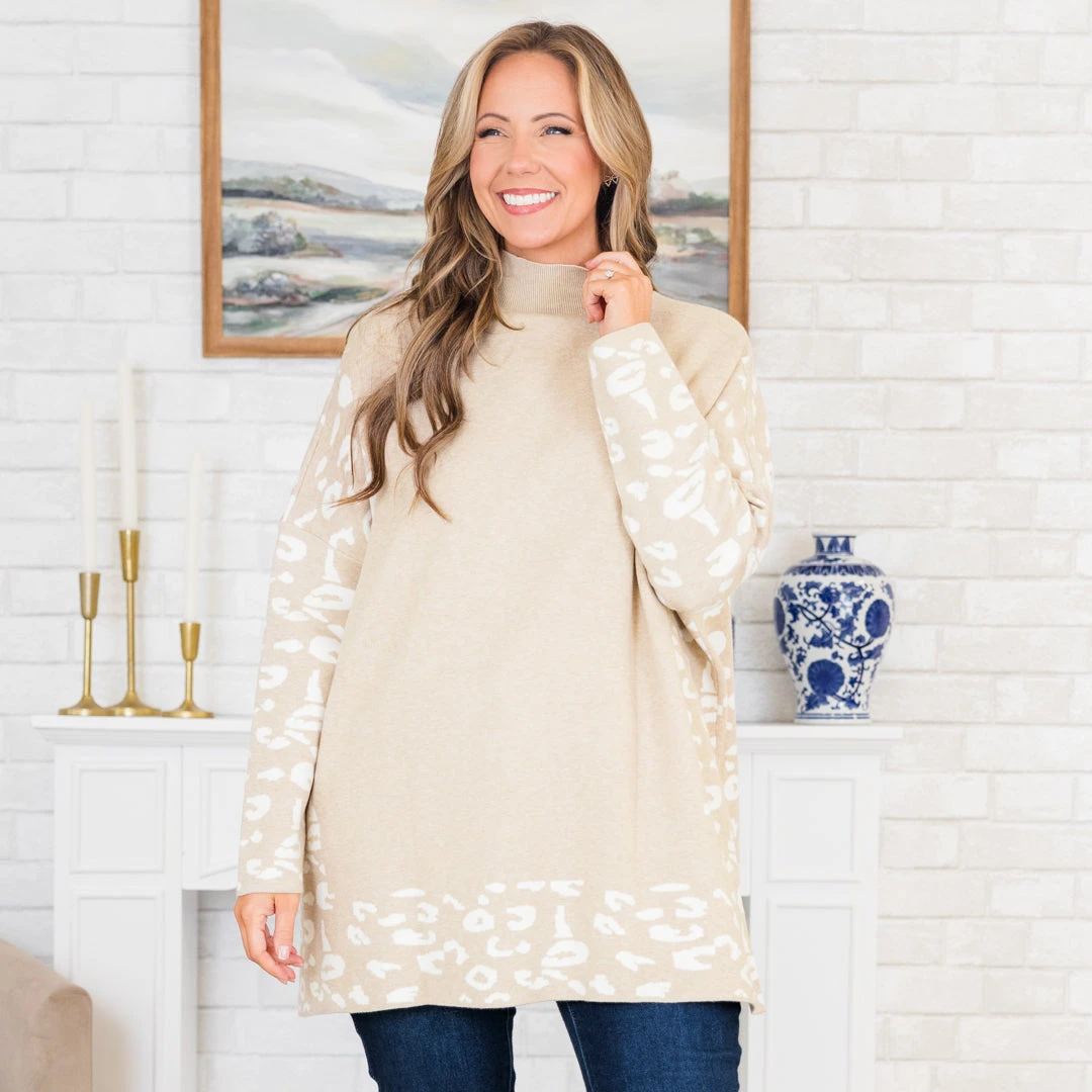 Time To Walk Away Sweater Tunic, Taupe-White 9 Time To Walk Away Sweater Tunic, Taupe-White - Image 7