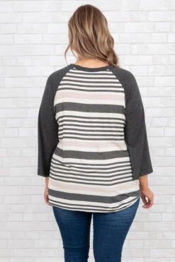 Travel Back In Time Top, Charcoal-Oatmeal -Chic Soul Store TravelBackInTimeTop Charcoal Oatmeal 8981
