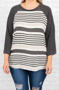 Travel Back In Time Top, Charcoal-Oatmeal -Chic Soul Store TravelBackInTimeTop Charcoal Oatmeal 8982