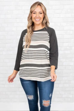 Travel Back In Time Top, Charcoal-Oatmeal