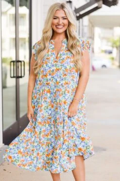 Tropical Oasis Midi Dress, Blue -Chic Soul Store TropicalOasisMidiDress Purple4