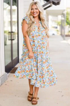 Tropical Oasis Midi Dress, Blue -Chic Soul Store TropicalOasisMidiDress Purple5