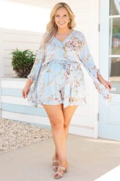 Twisted Memories Romper, Light Blue -Chic Soul Store TwistedMemoriesRomper LightBlue 0373