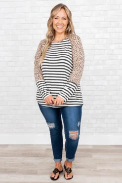 Two Of Me Top, Ivory-Charcoal -Chic Soul Store TwoOfMeTop Ivory Charcoal 8980