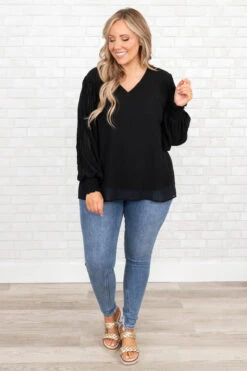 Unwritten Moments Blouse, Black -Chic Soul Store UnwrittenMomentsBlouse Black 3677