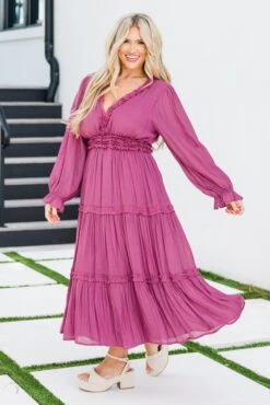 Vivid Palms Dress, Plum -Chic Soul Store VividPlamsDress Plum6