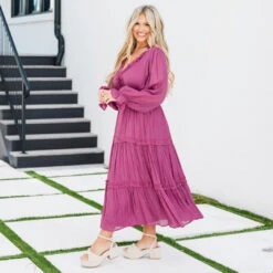 Vivid Palms Dress, Plum -Chic Soul Store VividPlamsDress Plum7