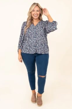 Walking Through Gardens Top, Navy -Chic Soul Store WalkingThroughGardensTop Navy 7528