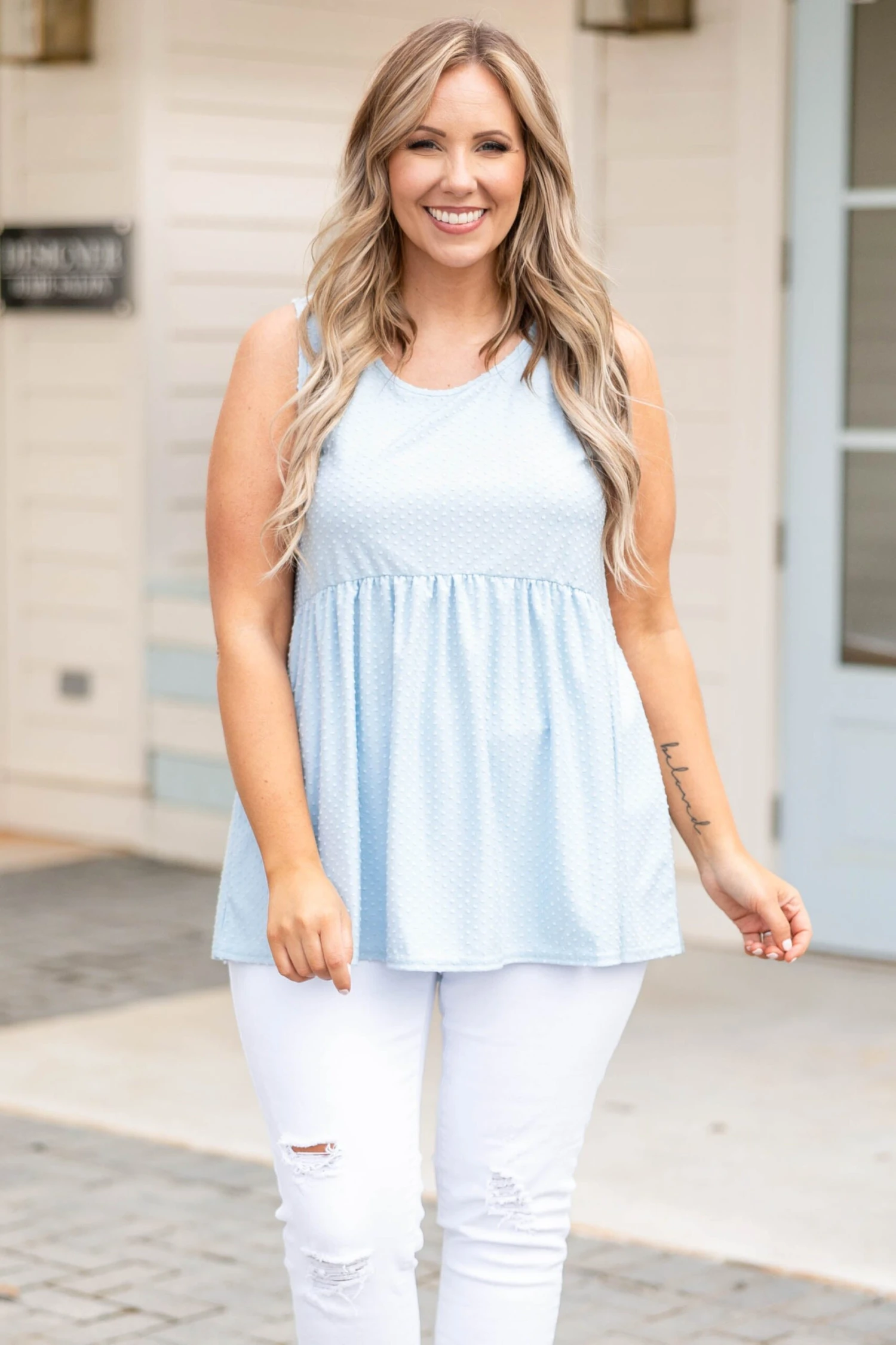 Weekender Babydoll Dotted, Dusty Blue 3 Weekender Babydoll Dotted, Dusty Blue