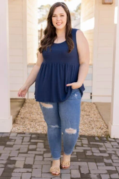 Weekender Waffle Babydoll, Navy -Chic Soul Store WeekenderWaffleBabydoll Navy 3700