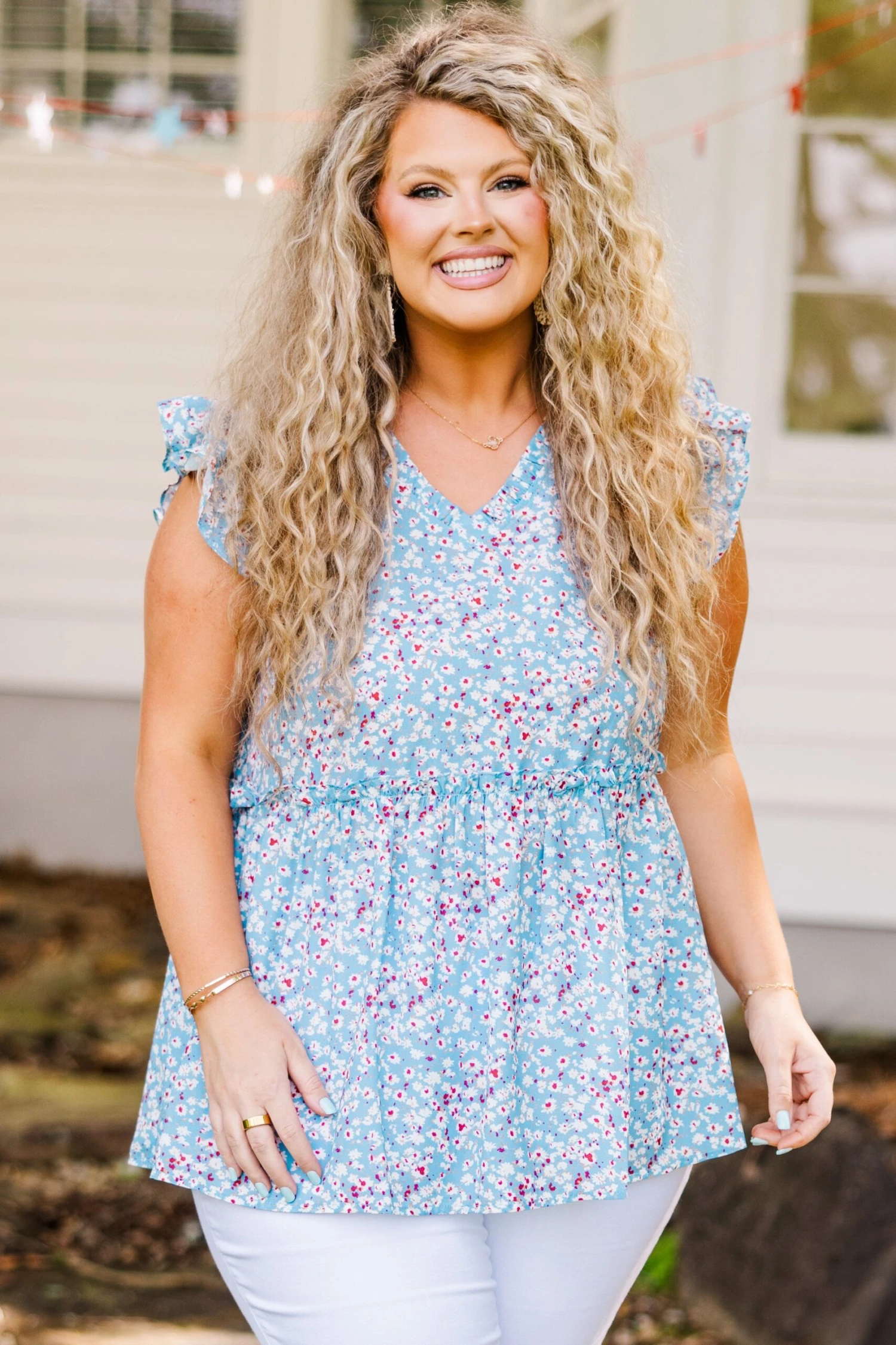 Whimsical Wildflower Top, Blue 4 Whimsical Wildflower Top, Blue - Image 2