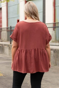 Wide Eyed Gaze Top, Red Brown -Chic Soul Store WideEyedGazeTop RedBrown 1217