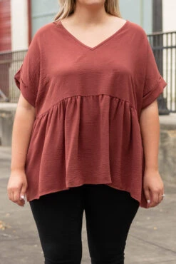 Wide Eyed Gaze Top, Red Brown -Chic Soul Store WideEyedGazeTop RedBrown 1218