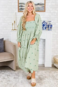 Wildflower Wonder Dress, Green -Chic Soul Store WildflowerWonderDress Green 3