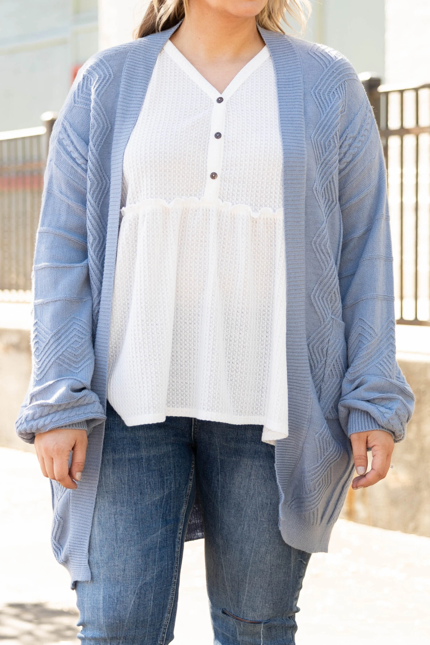 Without A Clue Cardigan, Dusty Blue 6 Without A Clue Cardigan, Dusty Blue - Image 4